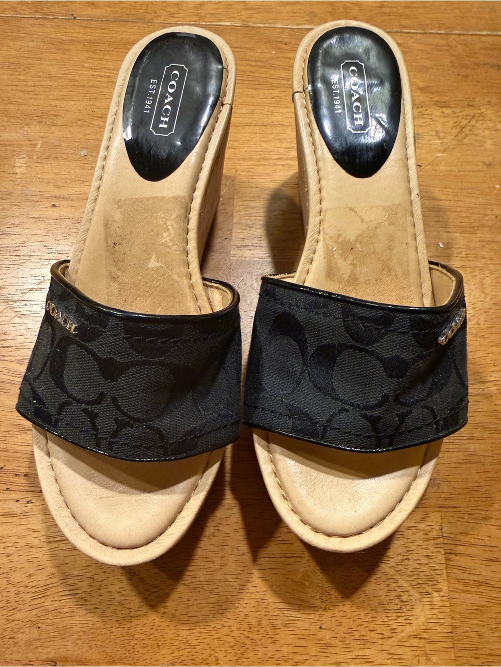 Coach Black Signature Logo Slide Mules